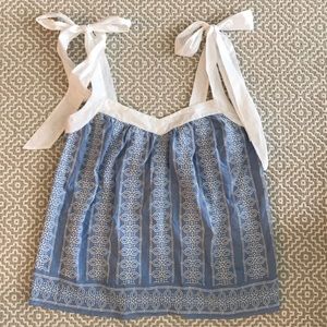 Loft embroidered tie shoulder tank top size S
